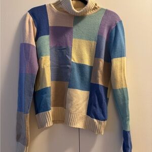 J. McLaughlin Multicolor Patchwork Turtleneck Sweater